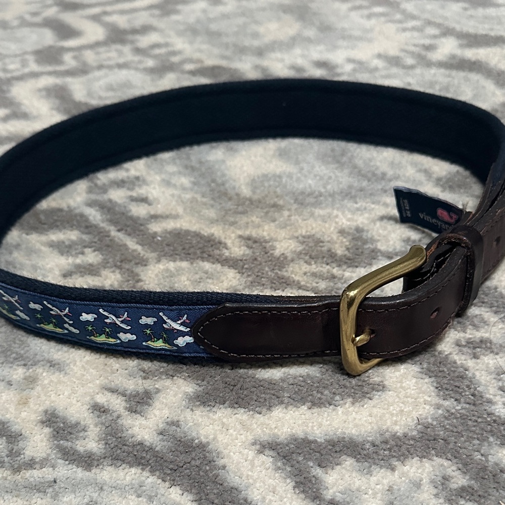 Vineyard Vines Kids Belt with Gold Buckle and Brown Leather